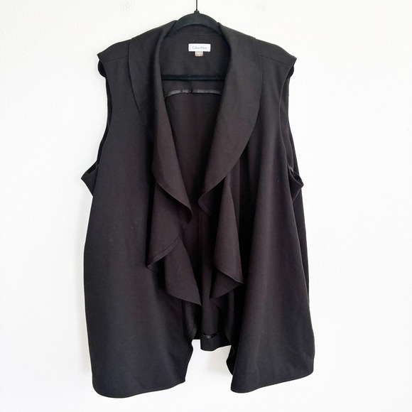 Calvin Klein Sweaters - Calvin Klein Vest Women 3X Black Draped Open Front Sleeveless Waterfall Layer